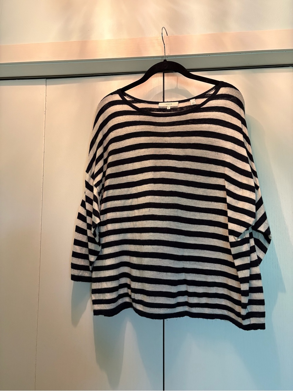Vince Navy and Cream Striped Lightweight Cashmere Sweater